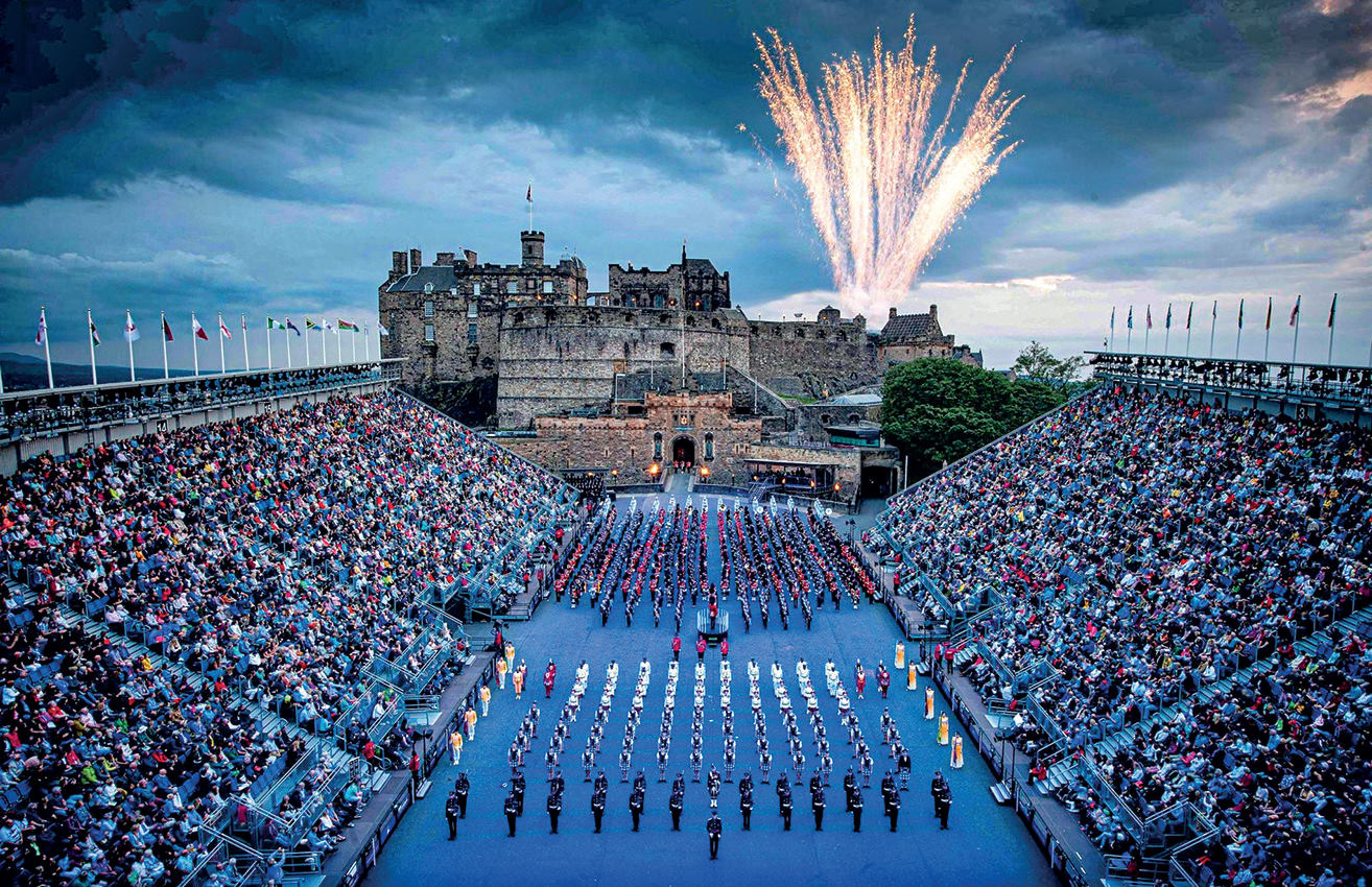  The fireworks going off at the Edinburgh Military Tattoo