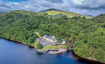 Inversnaid Hotel image captured from a drone